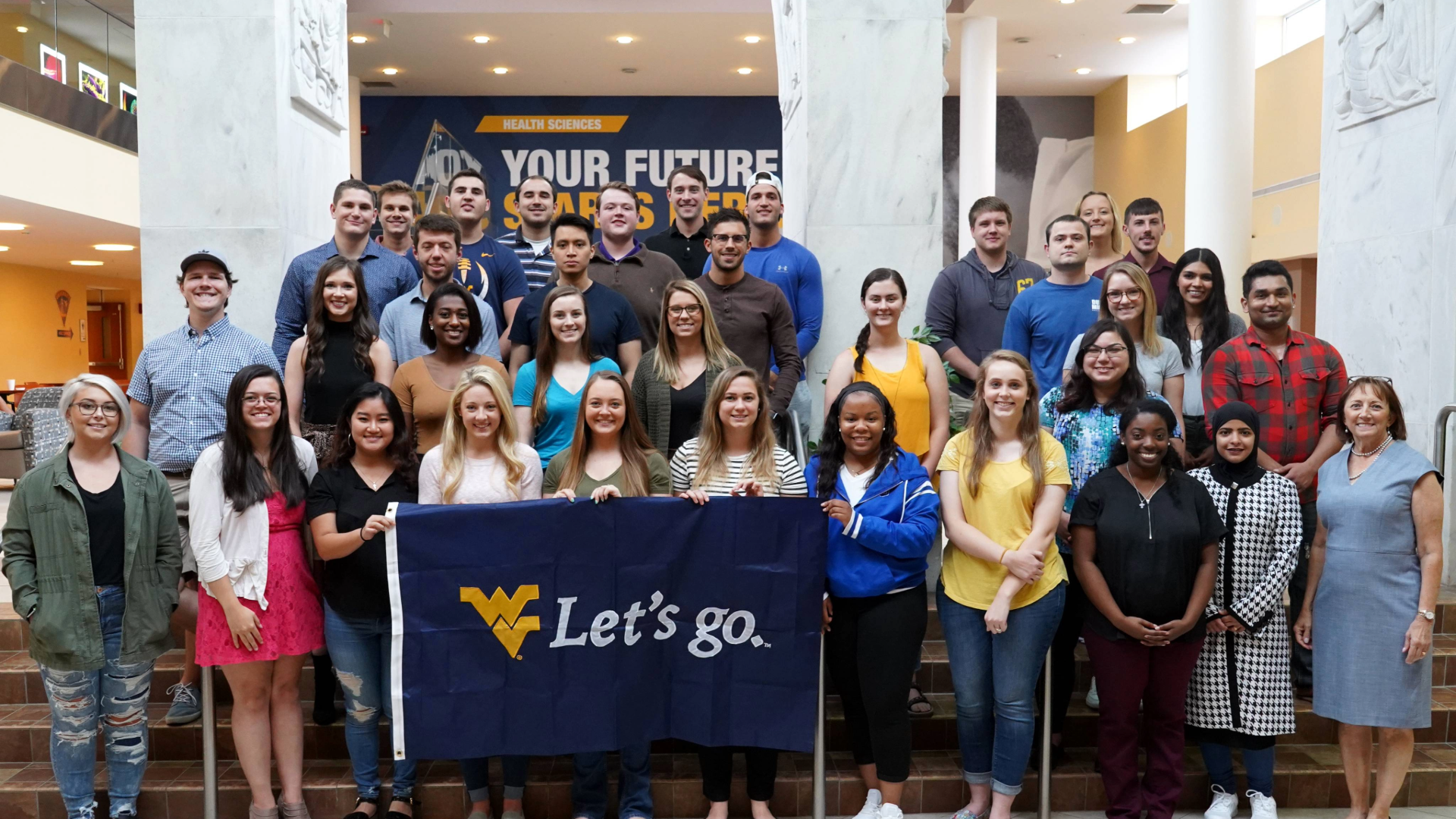 Health Sciences students gather in the Pylons 